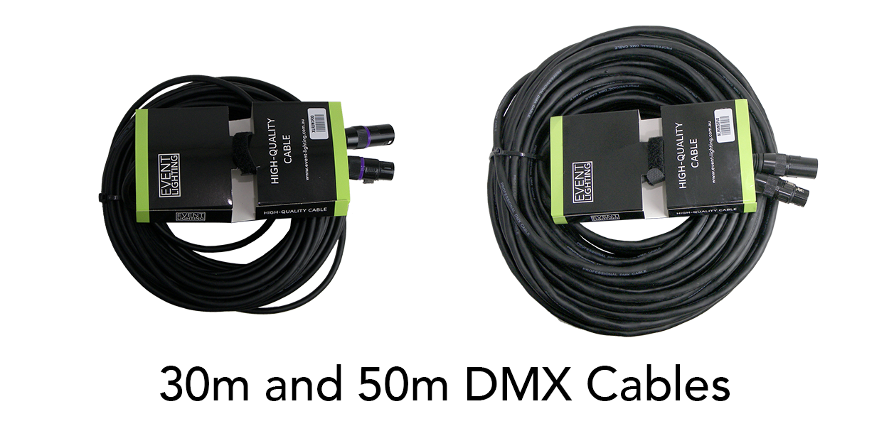 Event Lighting 30m and 50m DMX cables in stock