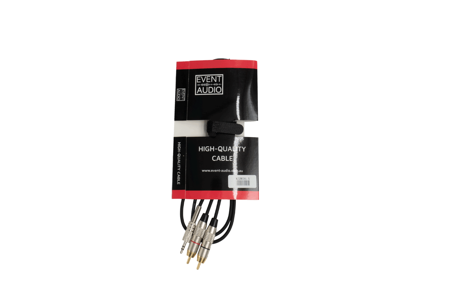 Event Audio MJ2RCA1.5 - 1.5m 2x RCA Male to Mini Jack Male Signal Lead - Red and Black Ring packaged product 