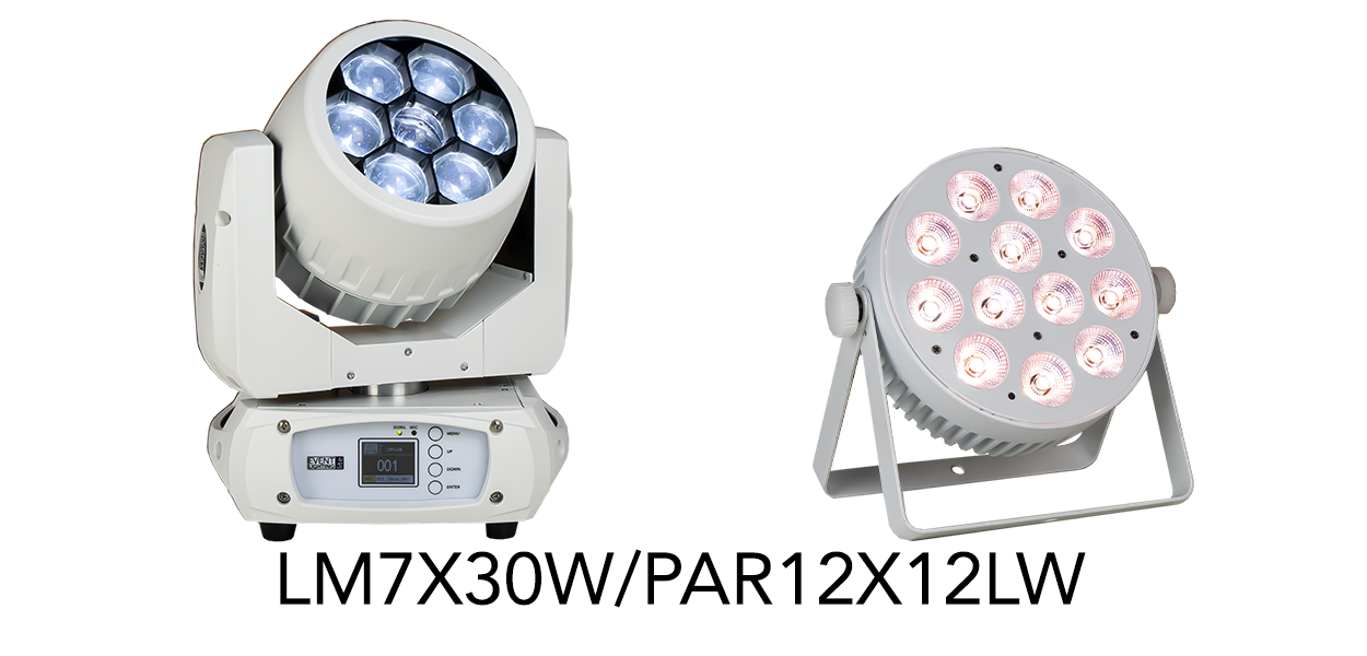 New Event Lighting Lite LM7X30W and PAR12X12LW White Fixtures