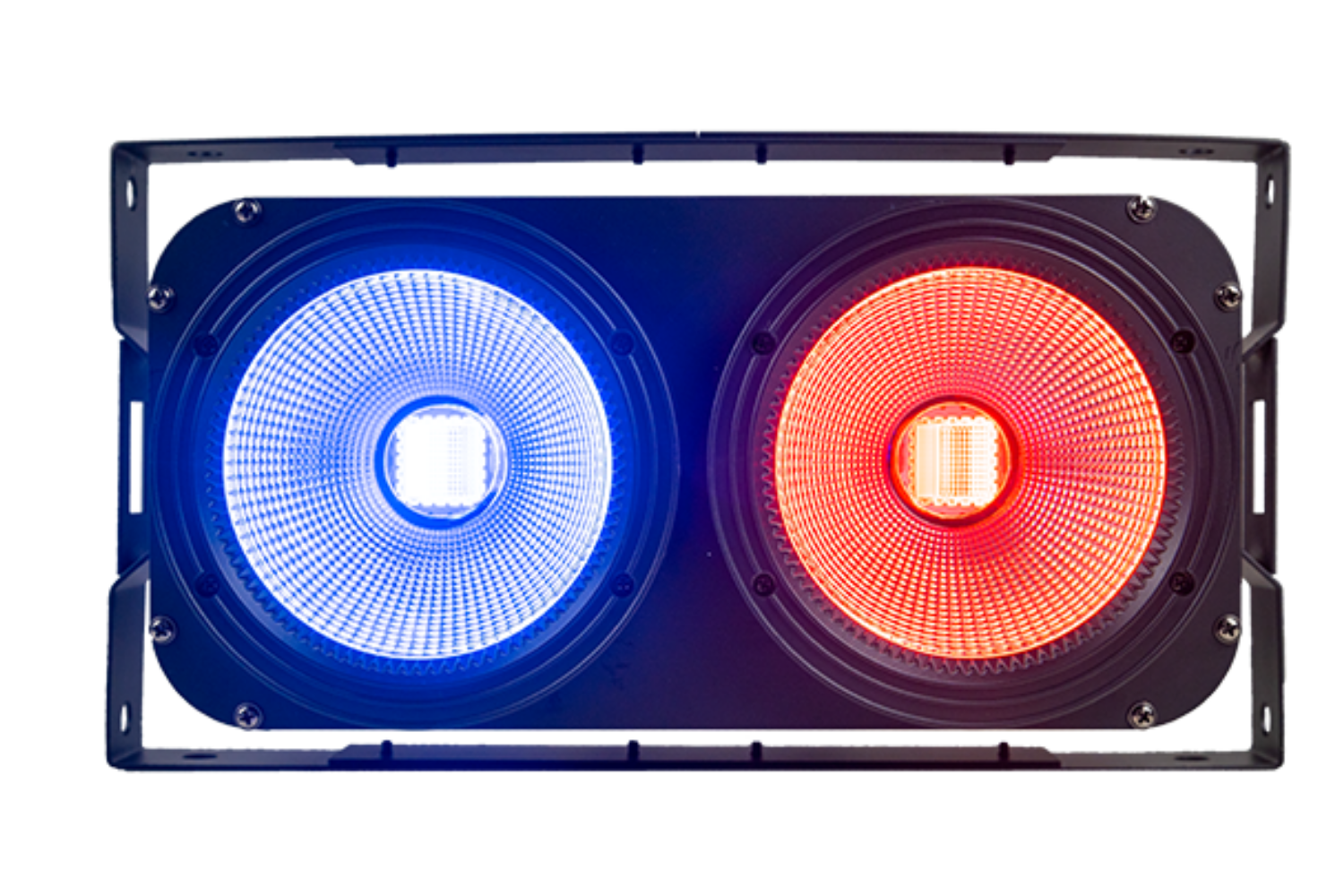 Event Lighting BLINDERRGBW blinder, front, red and blue 1500 × 1000px