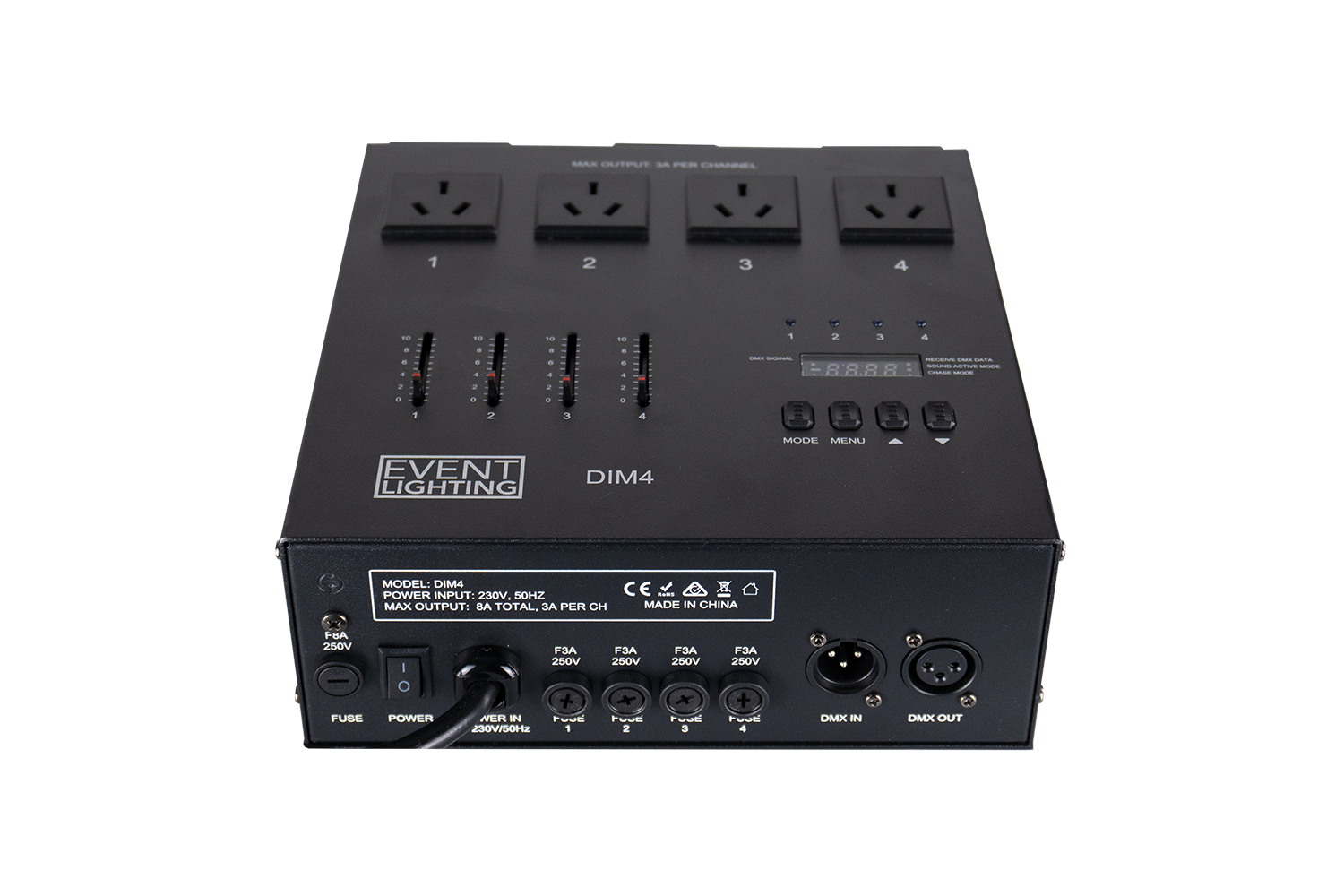 Event Lighting DIM4 4 channel DMX dimmer/switch, front