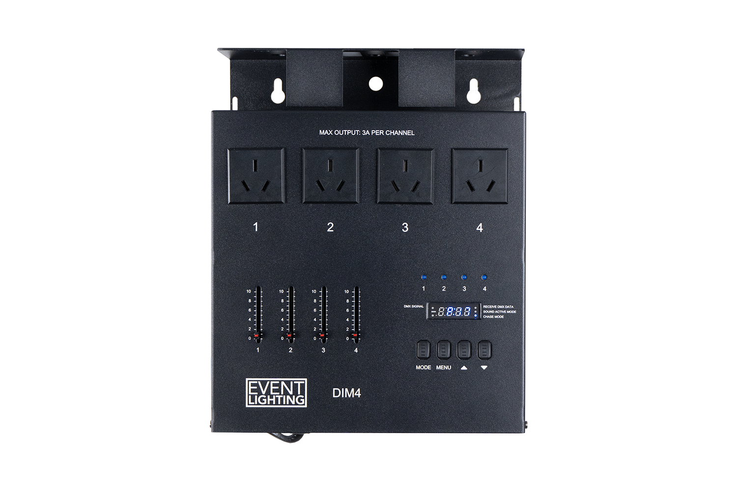 Event Lighting DIM4 4 channel DMX dimmer/switch, front, on