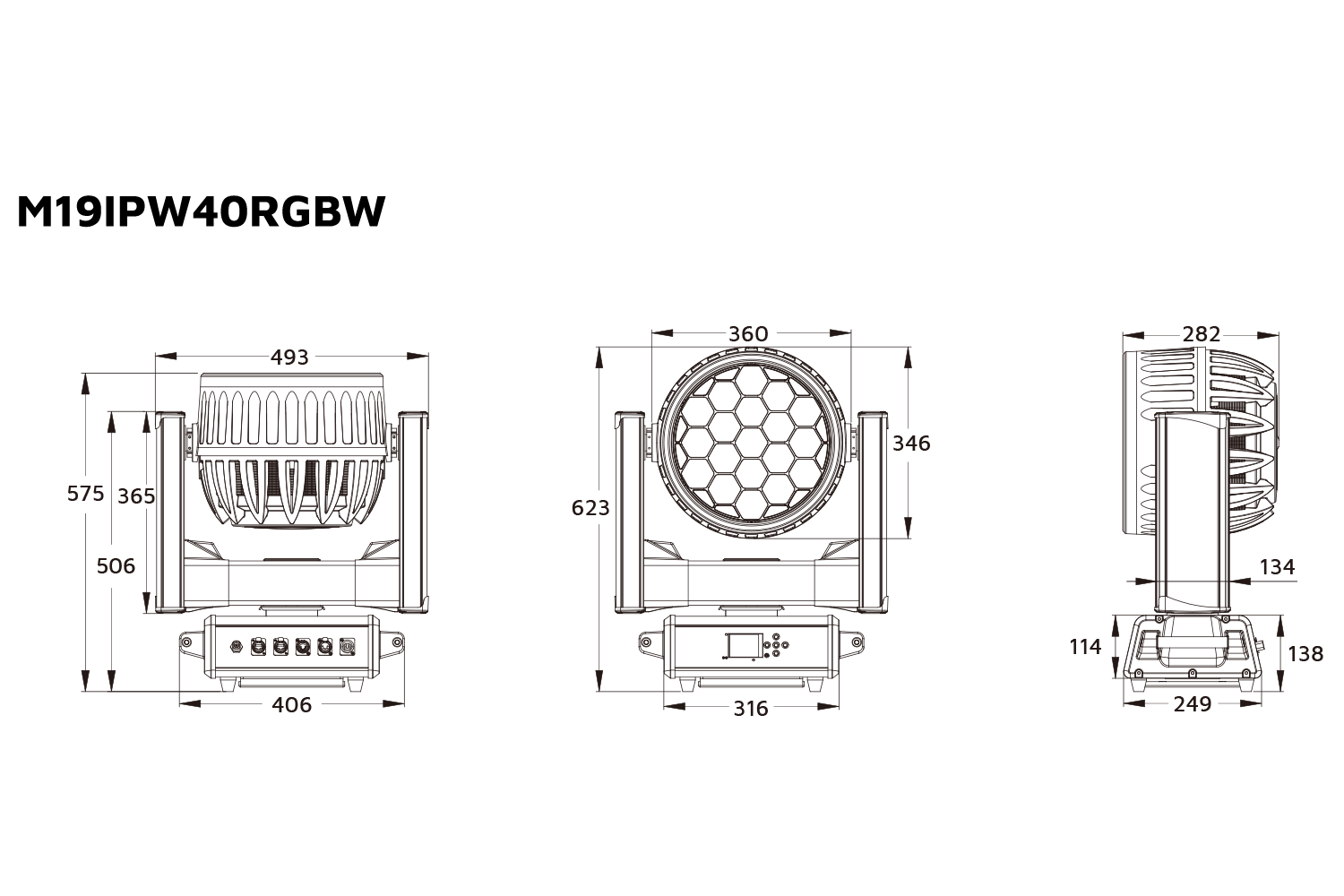 Event Lighting M19IPW40RGBW outdoor wash moving head line drawing