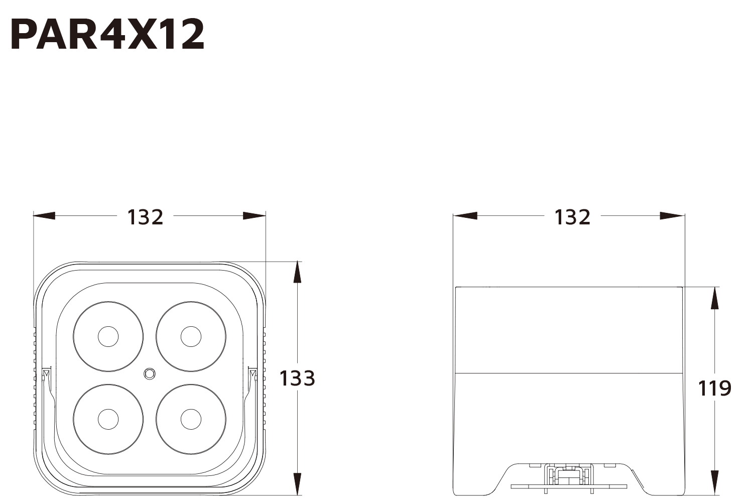 Event Lighting PAR4X12B battery Parcan line drawing