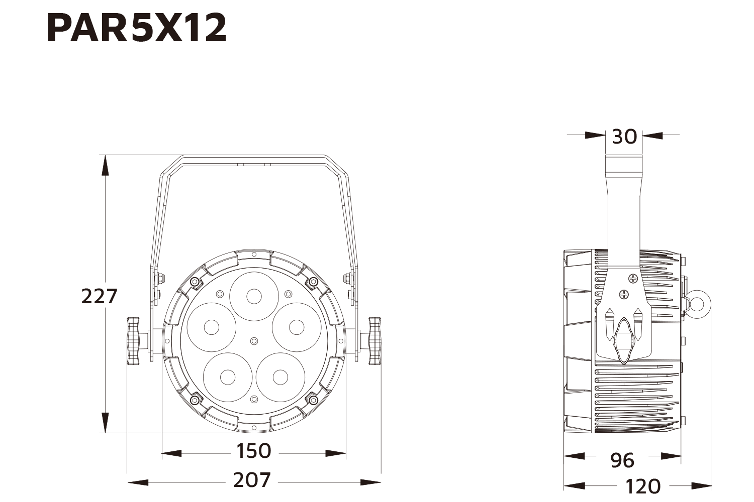 Event Lighting PAR5X12 parcan line drawing