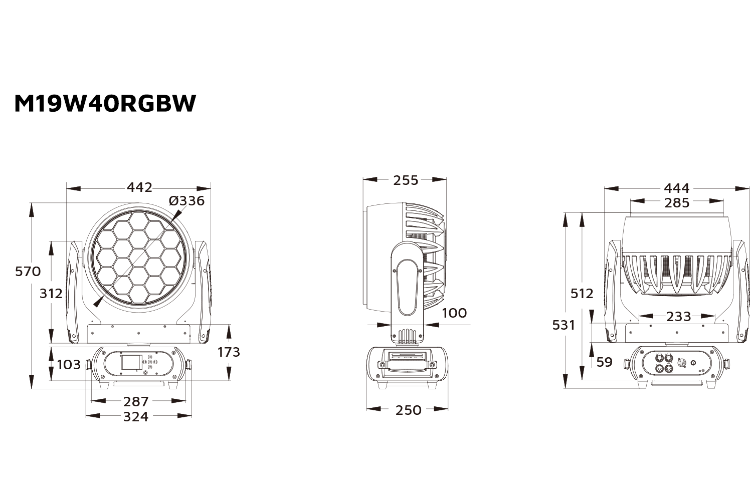 Event Lighting M19W40RGBW wash zoom moving head line drawing