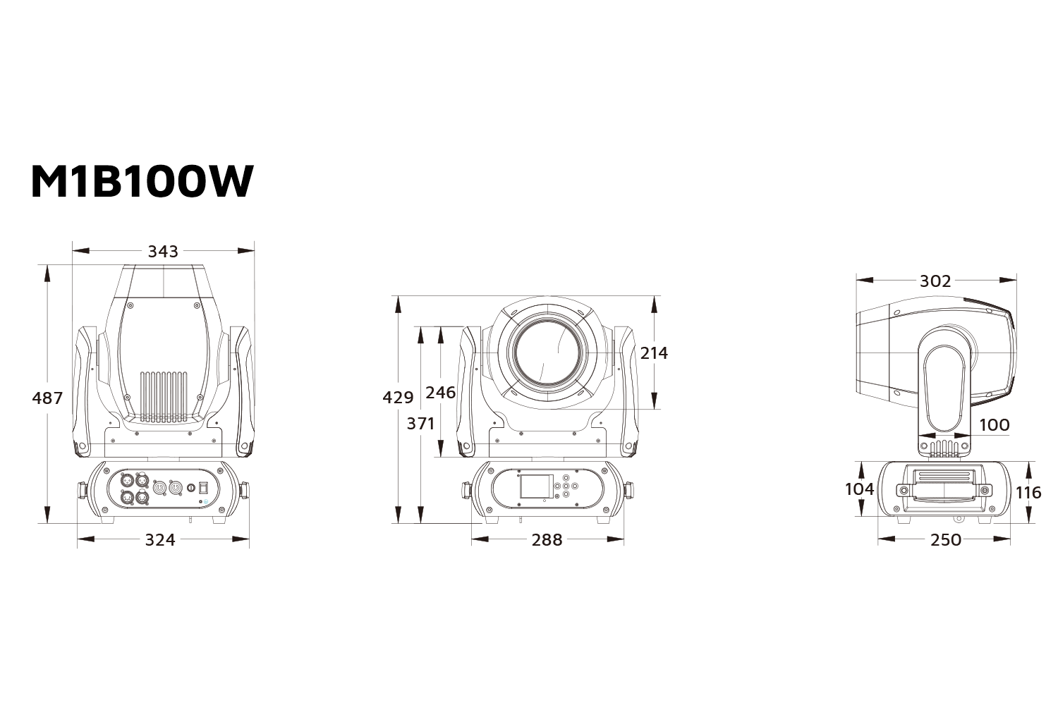 Event Lighting M1B100W Beam Moving Head Line Drawing