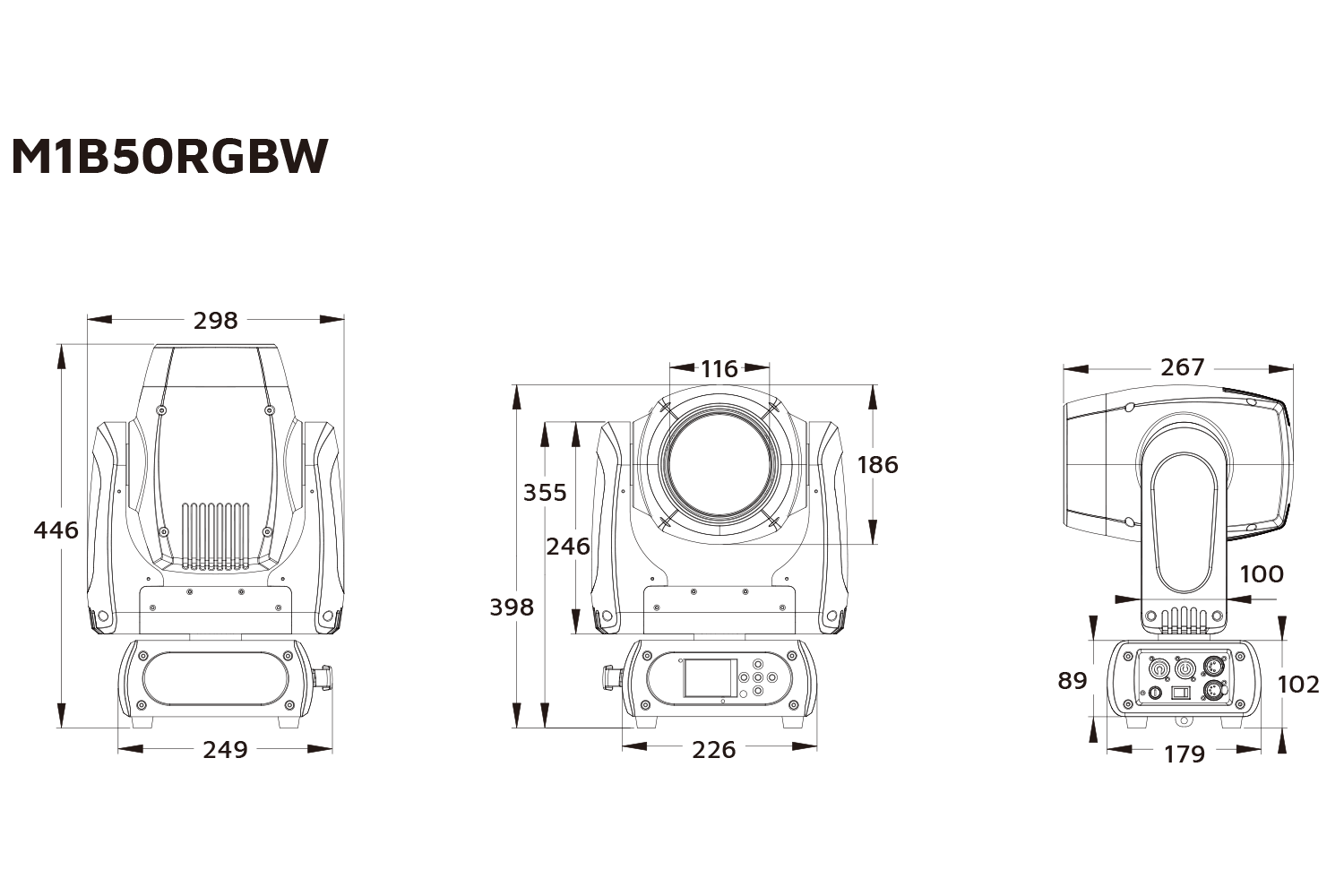 Event Lighting Beam moving headEvent Lighting M1B50RGB beam moving head line drawing