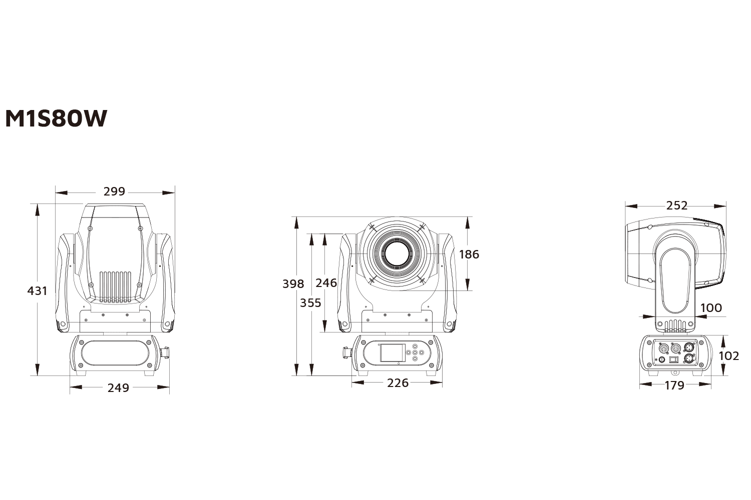 Event Lighting M1S80W spot moving head line drawing