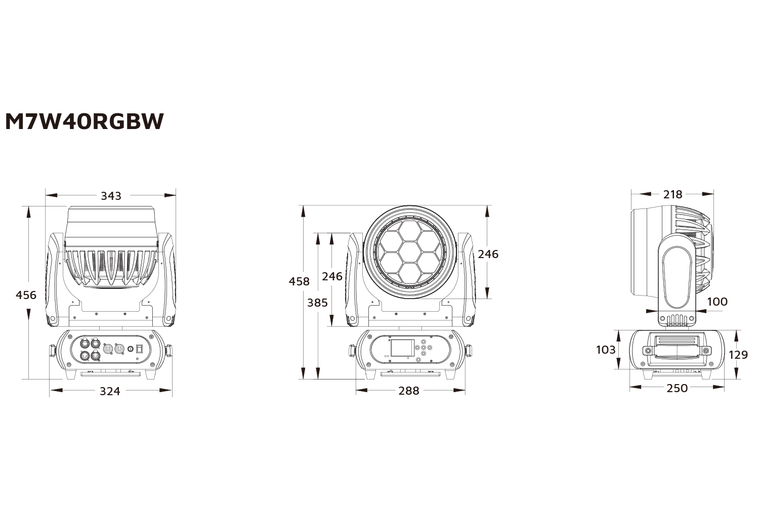 Event Lighting M7W40RGBW wash moving head line drawing