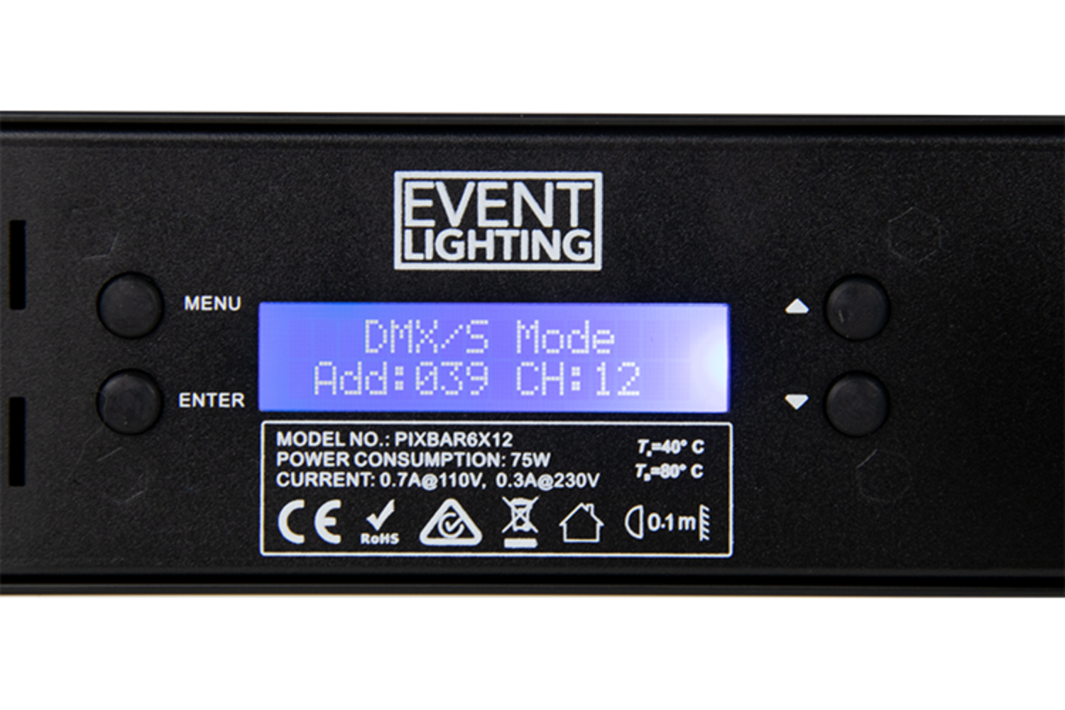 Event Lighting PIXBAR6X12 control panel Menu  1500 x 1000 px
