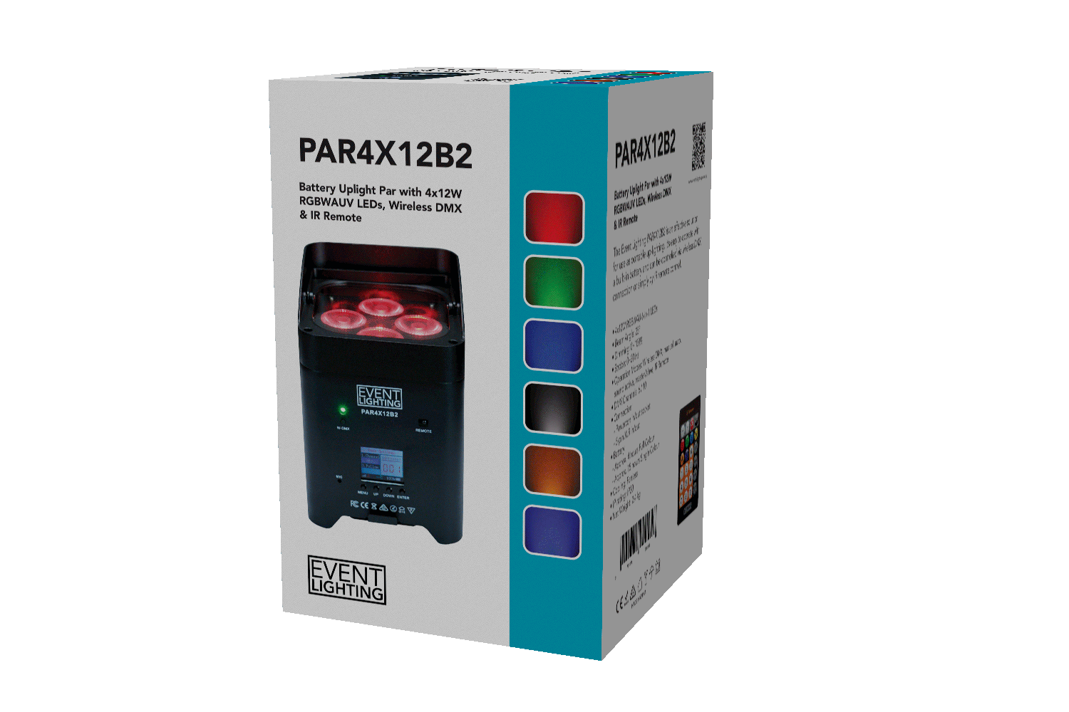 PAR4X12B2 - Indoor Battery Uplight Pro Par with 4 x 12W RGBWAUV LEDs