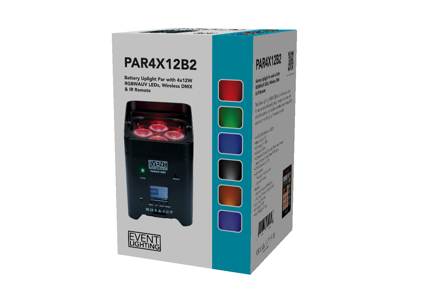 PAR4X12B2 - Indoor Battery Uplight Pro Par with 4 x 12W RGBWAUV LEDs