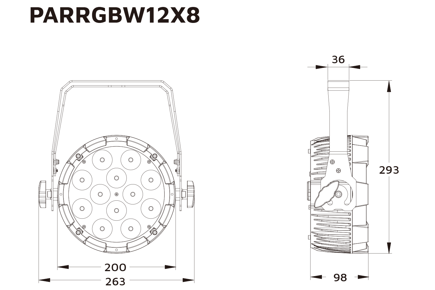 Event Lighting PARRGBW12X8 parcan line drawing