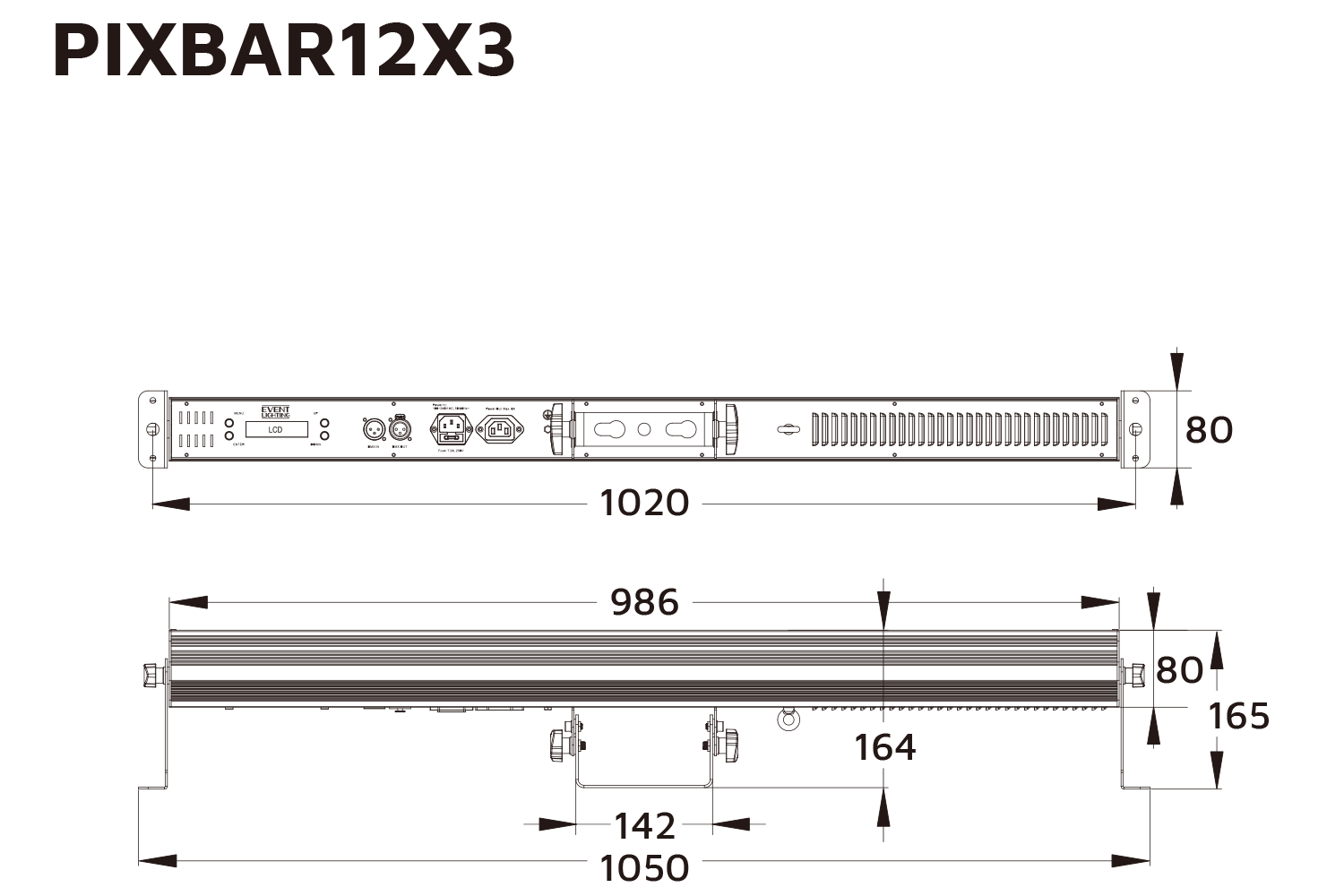 Event Lighting PIXBAR12X3 pixel control bar line drawing