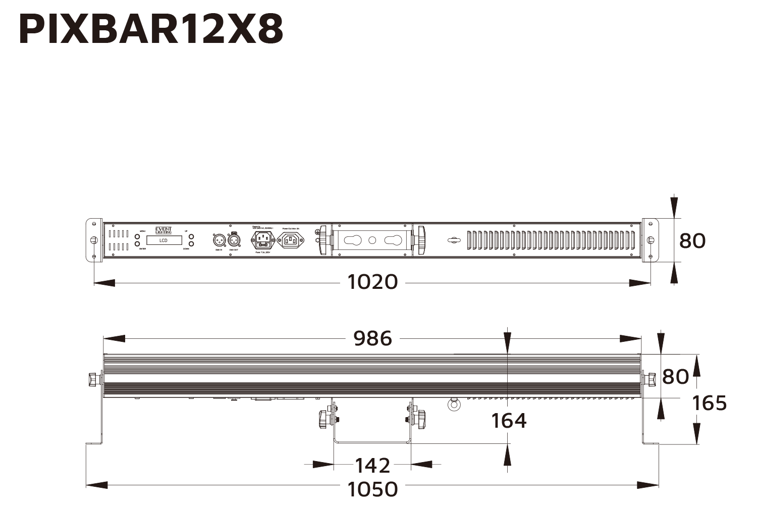 Event Lighting PIXBAR12X8 pixel control bar line drawing