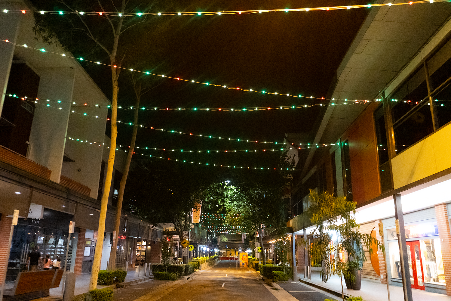 Event Lighting PIXBALLS2 Outdoor Festoon Lighting System, Rouse Hill installation, view from street
